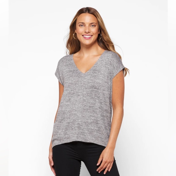 Market & Spruce Women's Tarza V-Neck Knit T-Shirt, Grey Size Large - Picture 1 of 11